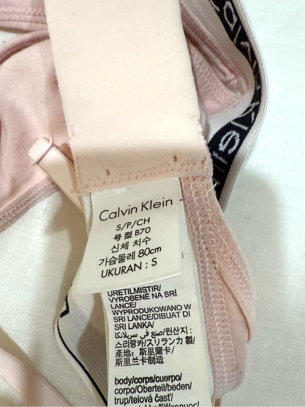 Calvin Klein Pale Pink Triangle Bralette with White Logo Band - Picture 2 of 5